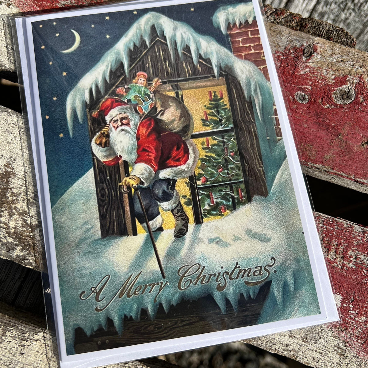 Holiday Greeting Card - “A Merry Christmas - Rooftop Santa” - Victoriana Collection