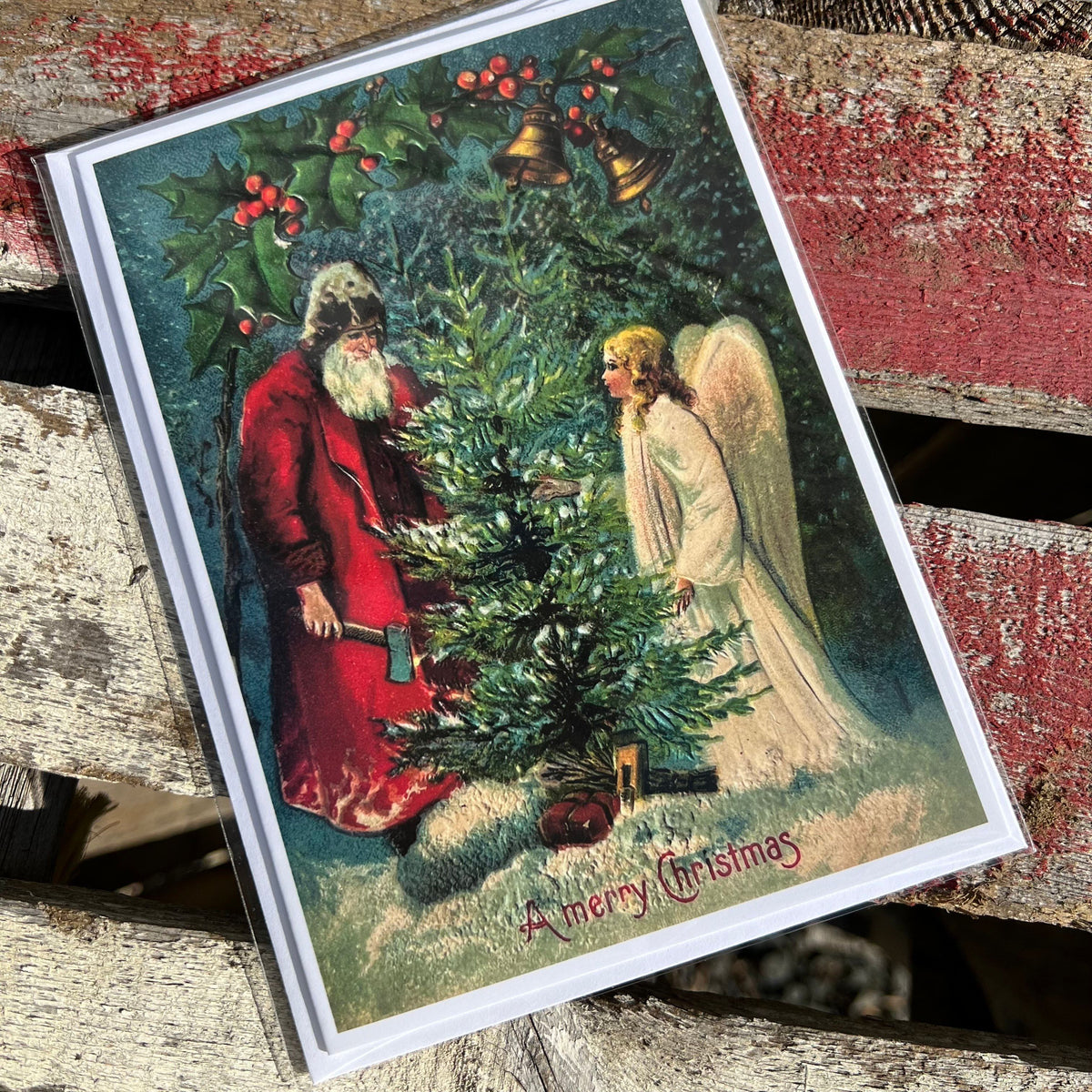 Holiday Greeting Card - “A Merry Christmas - Santa with Angel Friend” - Victoriana Collection