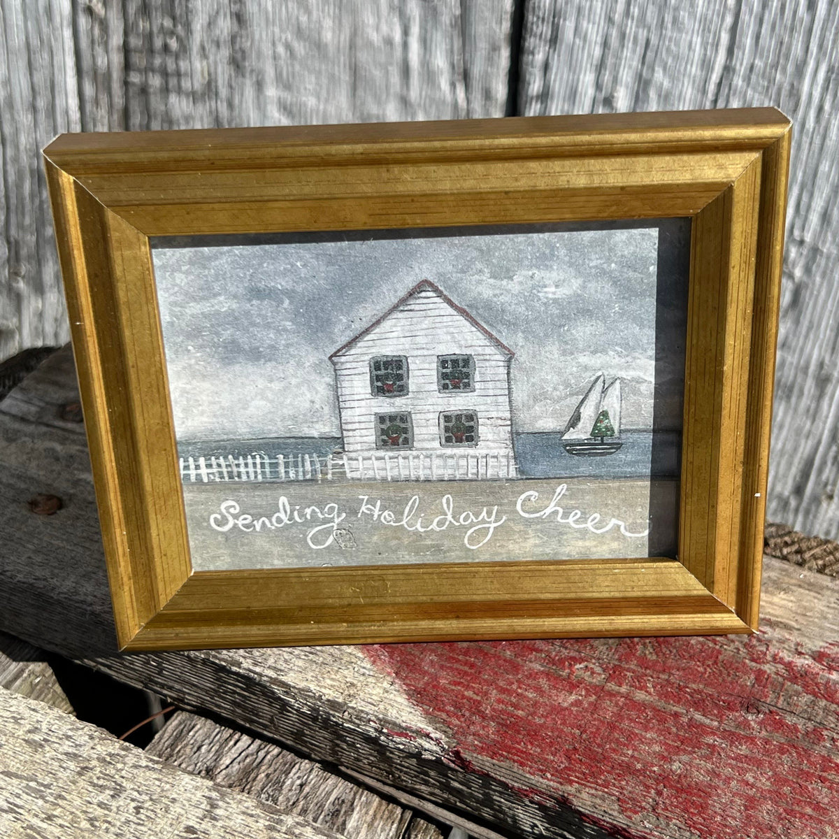 Framed Mini Rectangular Giclee of Sending Holiday Cheer - Tabletop