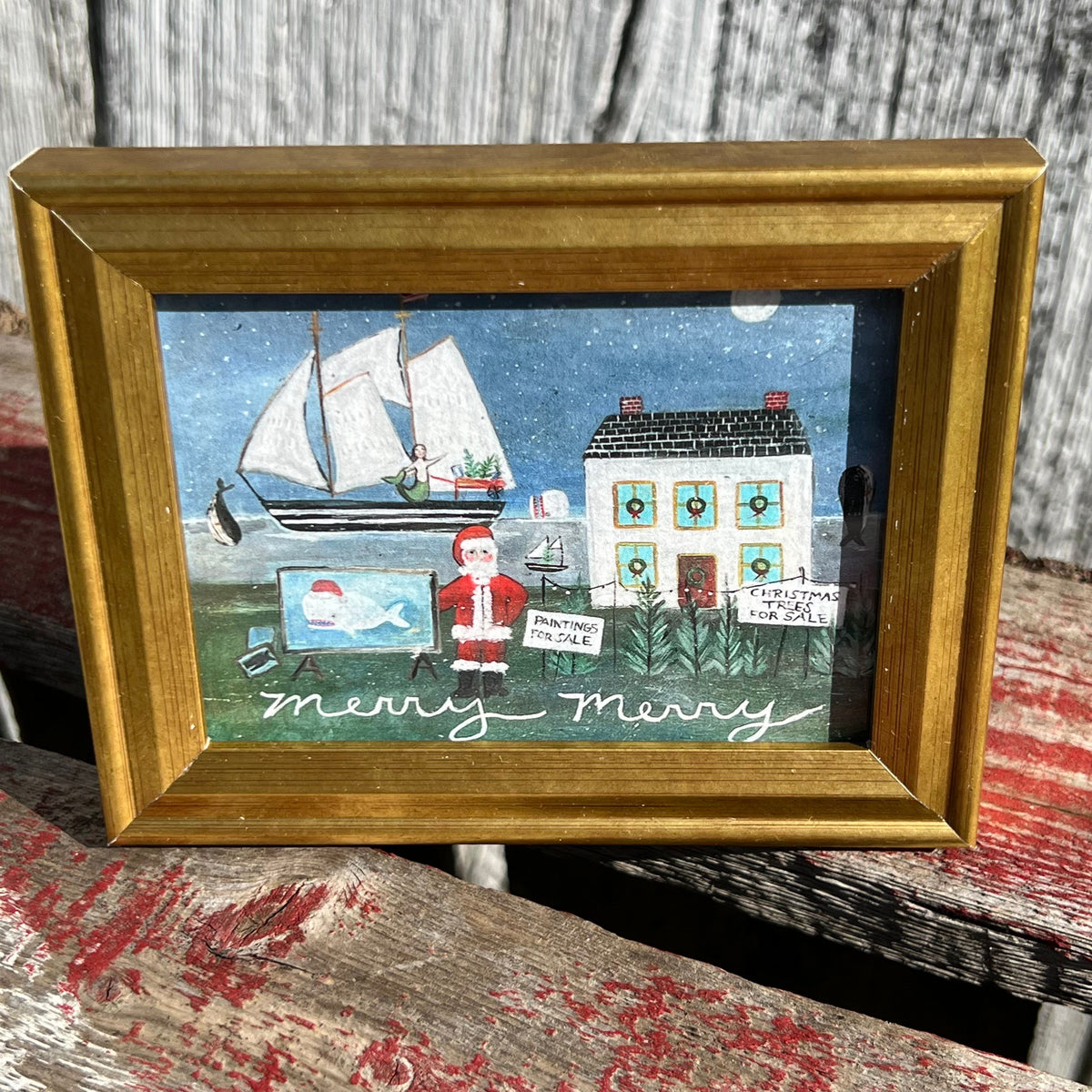 Framed Mini Rectangular Giclee of Merry Merry - Tabletop