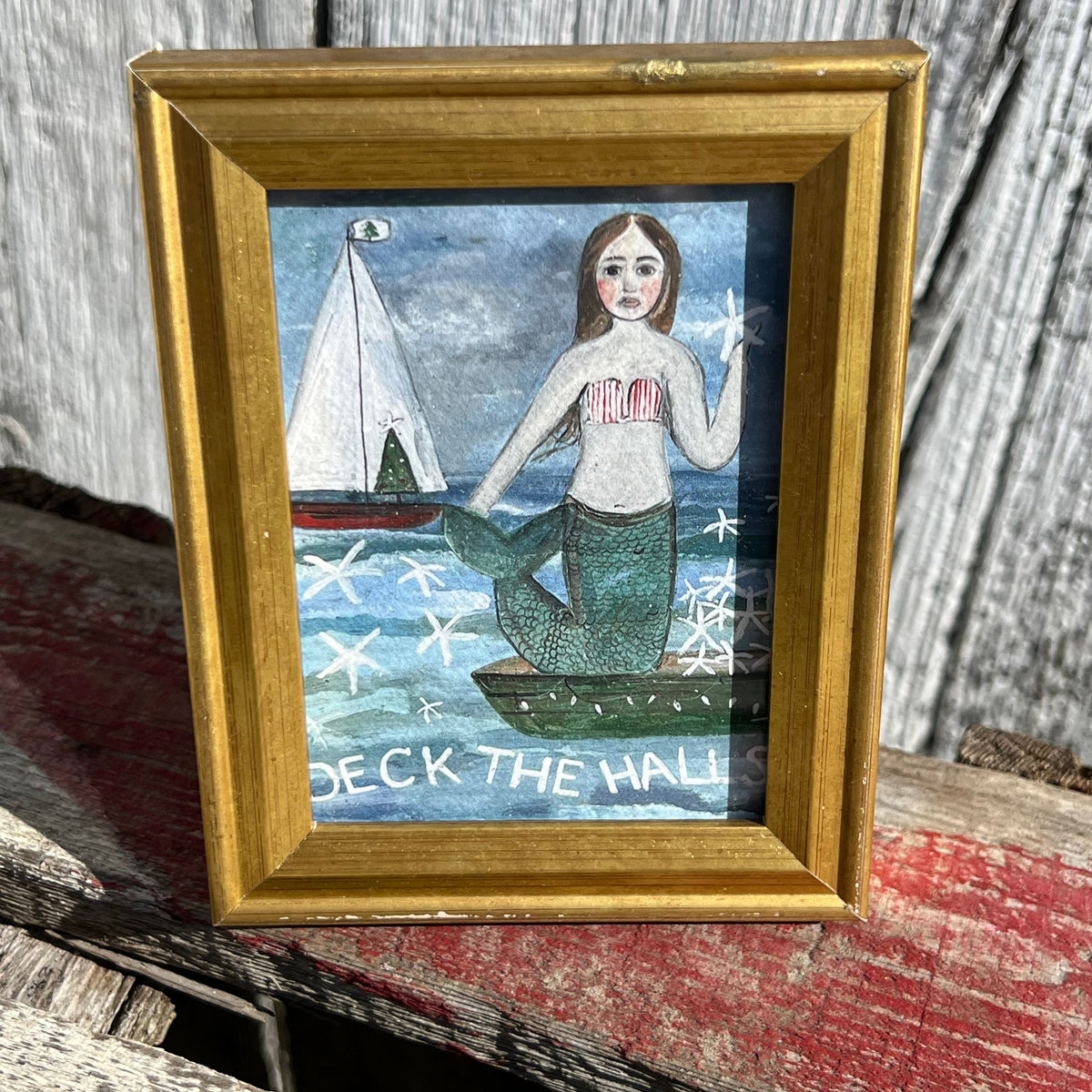Framed Mini Rectangular Giclee of Deck the Halls - Tabletop