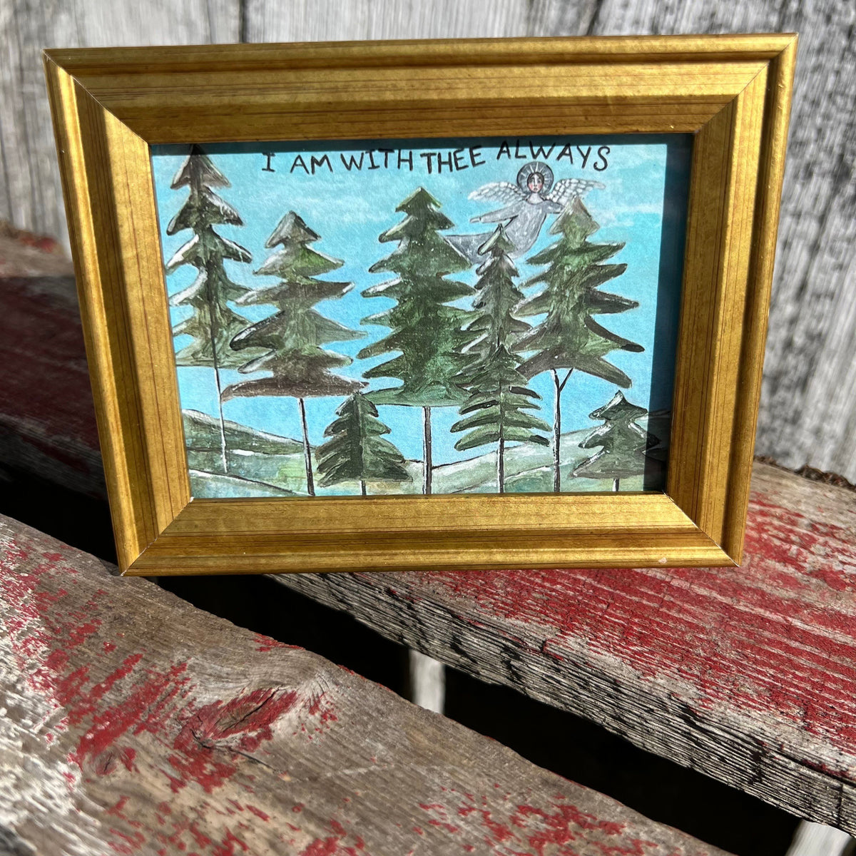 Framed Mini Rectangular Giclee of I Am With Thee Always - Tabletop