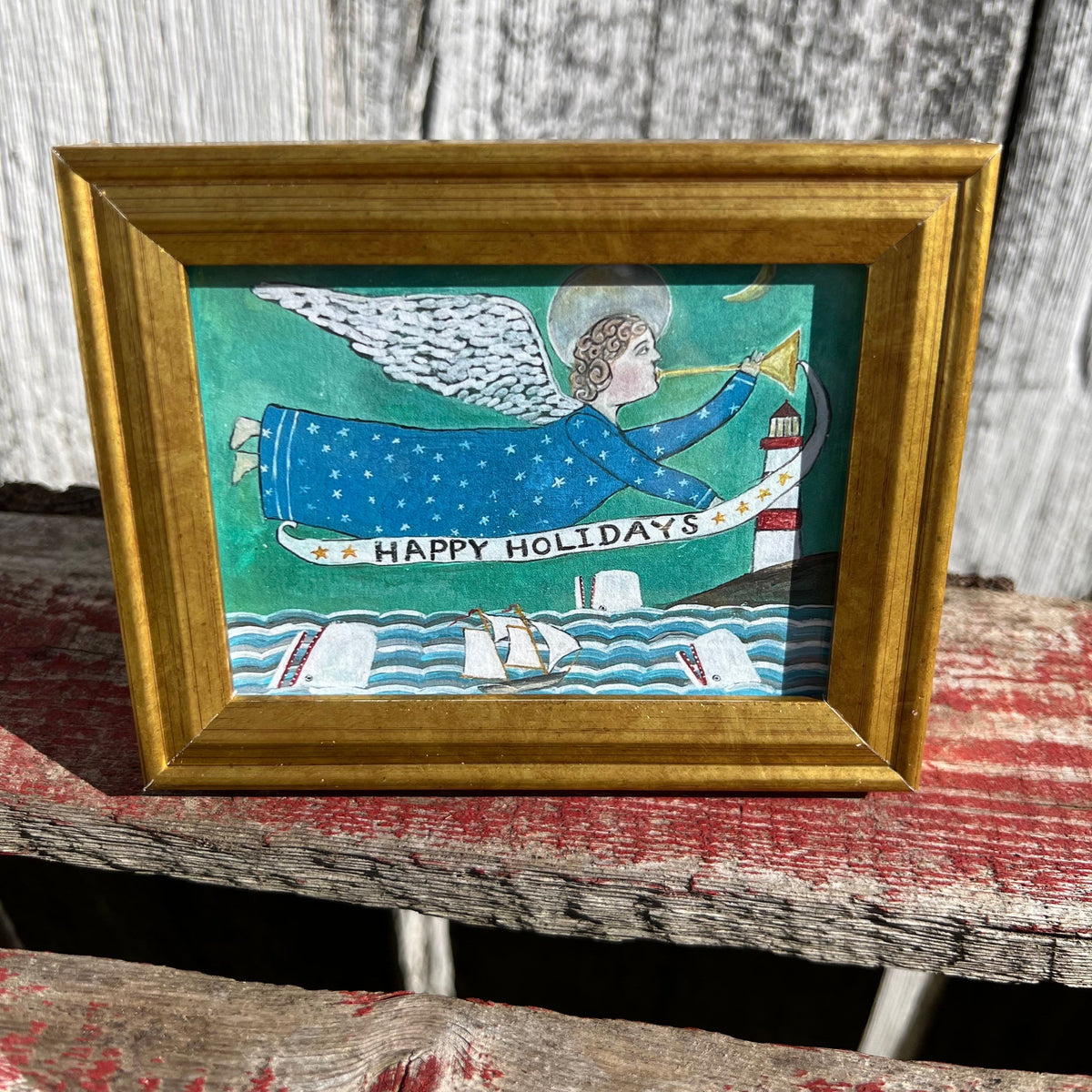 Framed Mini Rectangular Giclee of Happy Holidays - Tabletop