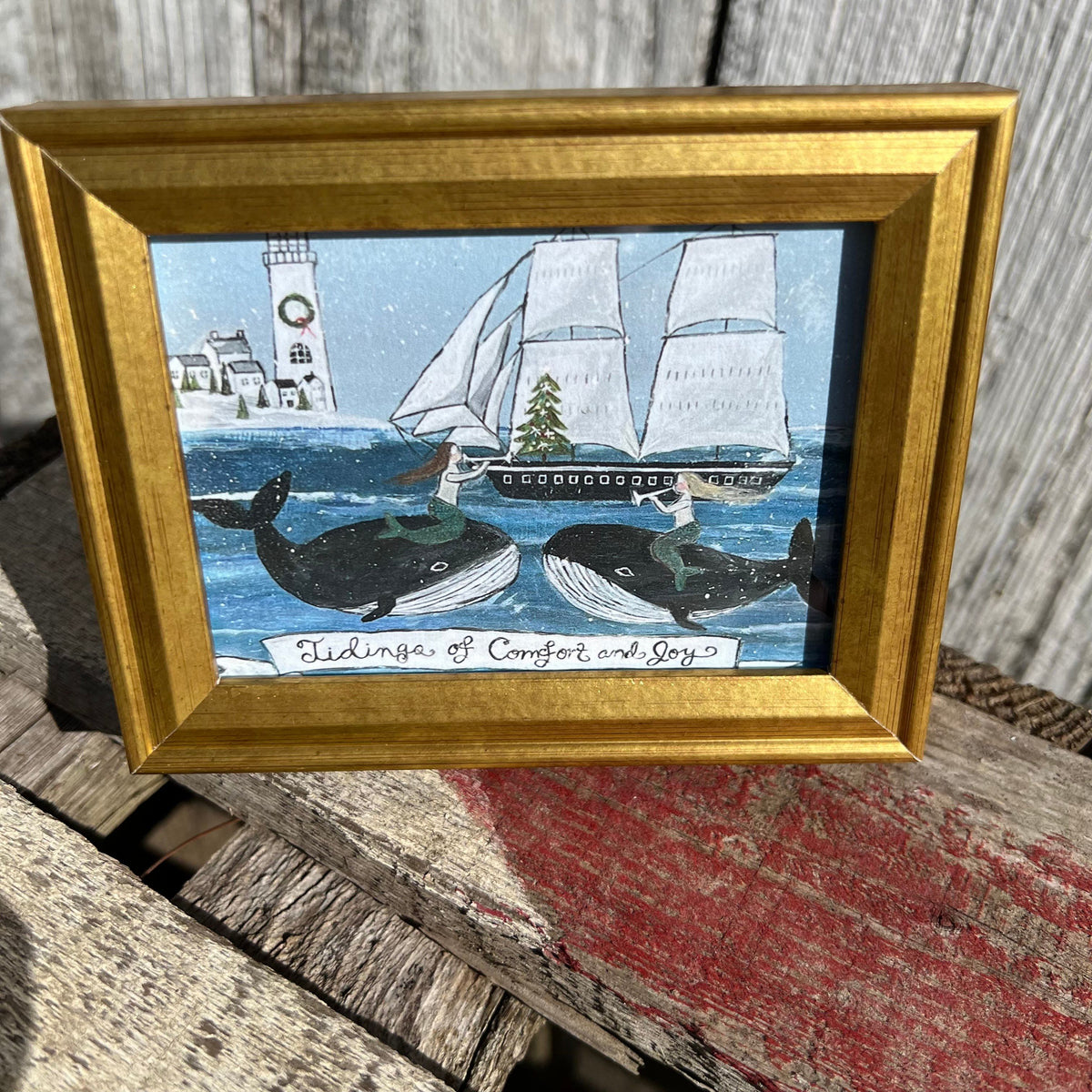 Framed Mini Rectangular Giclee of Tidings of Comfort and Joy - Tabletop