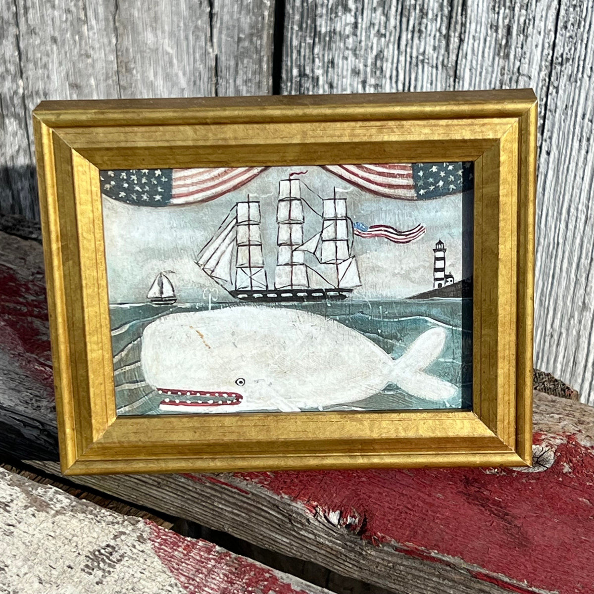Framed Mini Rectangular Giclee of "Patriotic Whale" - Tabletop