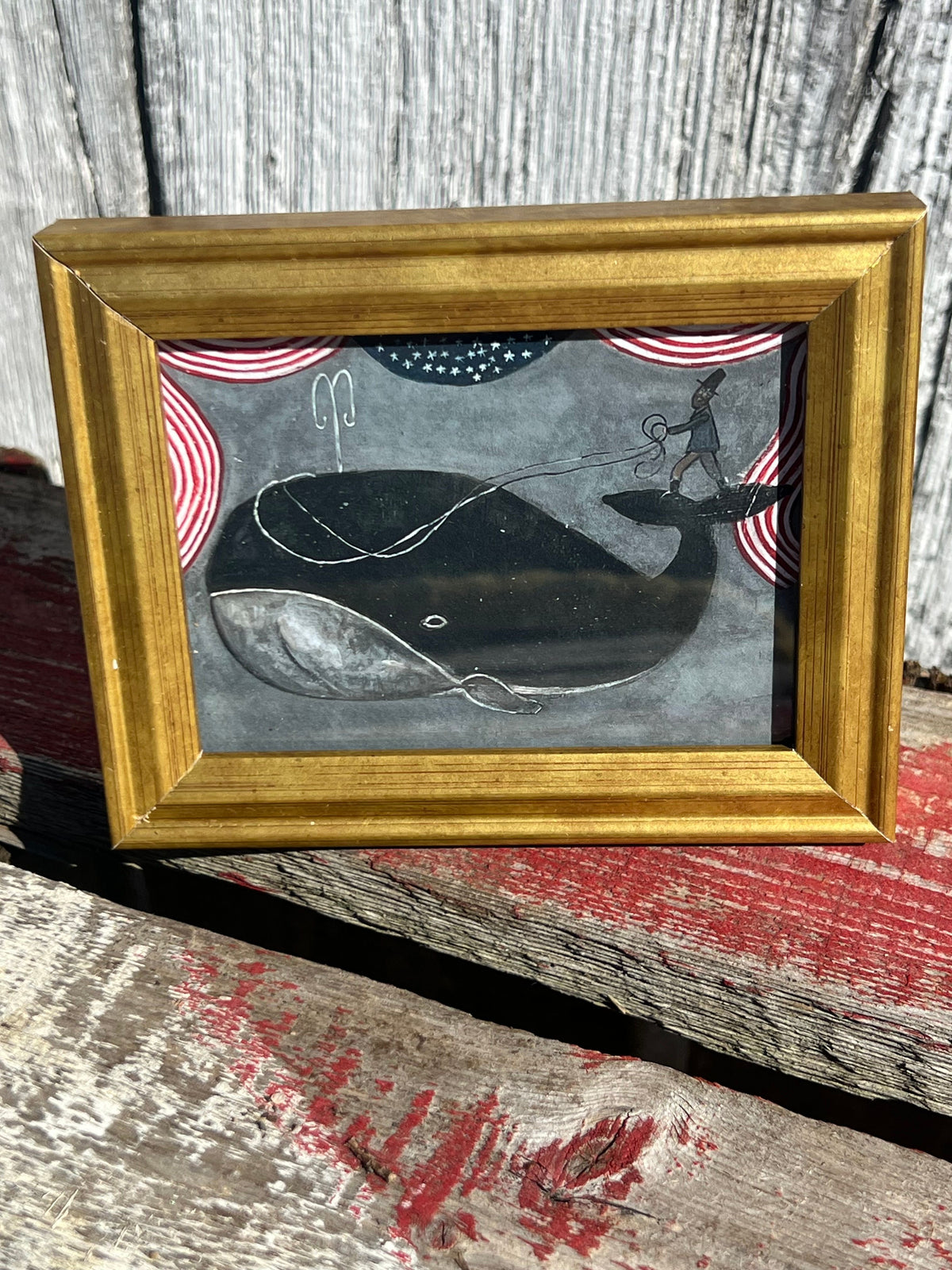 Framed Mini Rectangular Giclee of "Patriotic Whale Rider" - Tabletop
