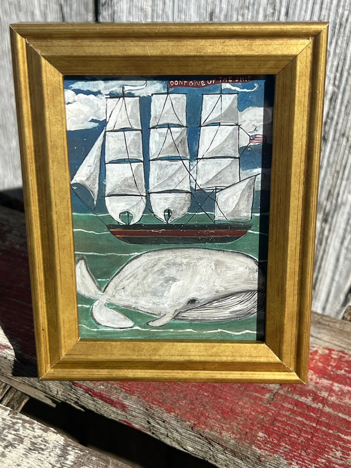 Framed Mini Rectangular Giclee of "Don't Give Up The Ship" - Tabletop