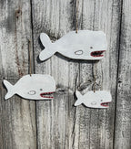 Folk Art Wooden Whale Trio - Original Painted and Signed Ornaments by Melinda